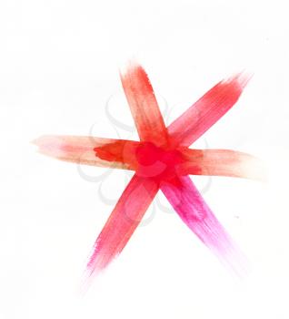 grunge watercolor red star on white background & floral pattern