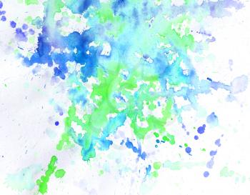 Abstract blue watercolor background spots and blots
