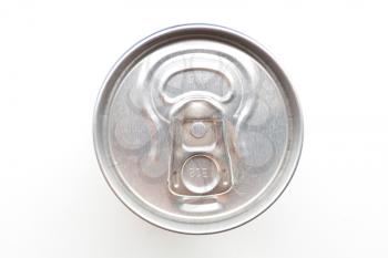 High angle view of aluminum soda can isolated on white