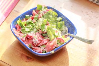 delicious and fresh caesar salad, closeup photo