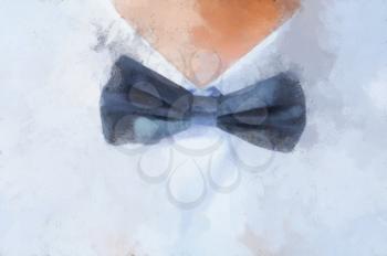 Watercolor painting the bow tie closeup horizontal shot