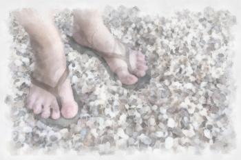 Sea beach and foot on with shells summer design