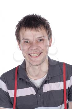 Young man looking very happy over light background