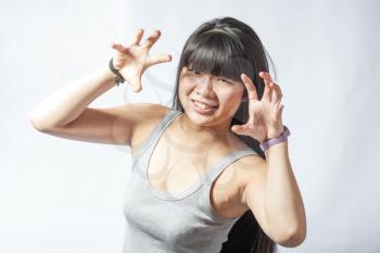 japan girl gesture on white in studio