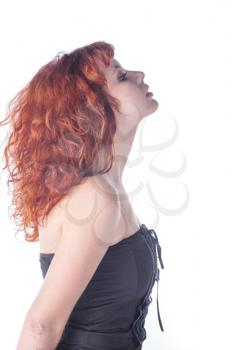 pretty red haired girl on white background