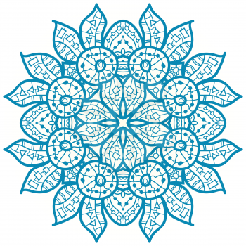 Oriental Blue mandala motif round lase pattern on the white background, like snowflake or mehndi paint