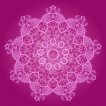 Oriental mandala motif round lase pattern on the violet background, like snowflake or mehndi paint of deep pink color