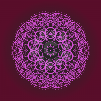 Oriental mandala motif round lase pattern on the violet background, like snowflake or mehndi paint of deep pink color