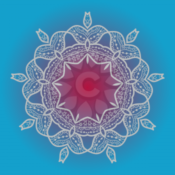 Oriental mandala motif round lase pattern on the blue background, like snowflake or mehndi paint in light-blue color. What is karma? - Ethnic backgrounds native art concept