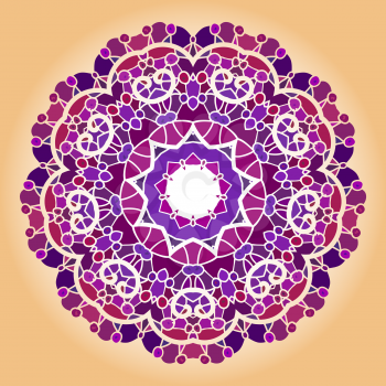 Oriental mandala motif round lase pattern on the violet background, like snowflake or mehndi paint of deep pink color. what is karma?