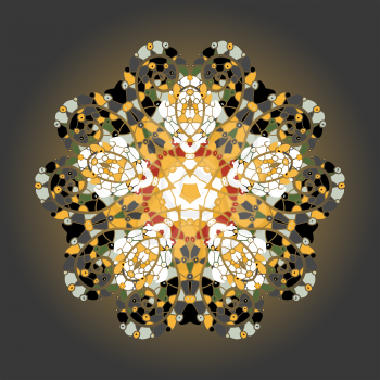 Oriental mandala motif round lase pattern on the yellow background, like snowflake or mehndi paint of orange color. Ethnic backgrounds concept. what is karma?