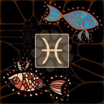 Illustration of Pisces(The Fishes) zodiac horoscope astrology sign illustration