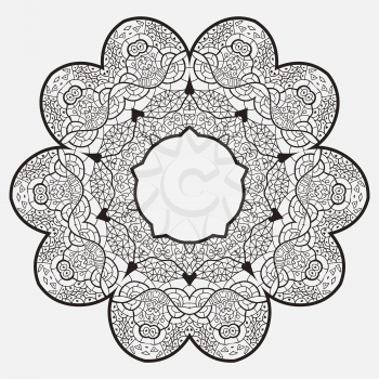 Oriental mandala motif round lase pattern on the gray background, like snowflake or mehndi paint