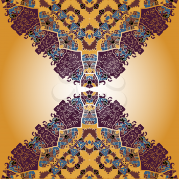 Oriental mandala motif half-round lase pattern on the yellow background, like snowflake or mehndi paint color background