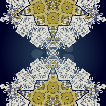 Oriental mandala motif half round lase pattern on the black background, like snowflake or mehndi paint color background