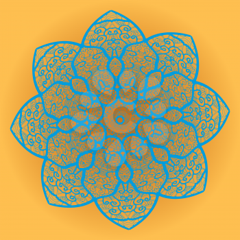 Oriental mandala motif round lase pattern on the brown background, like snowflake or mehndi paint