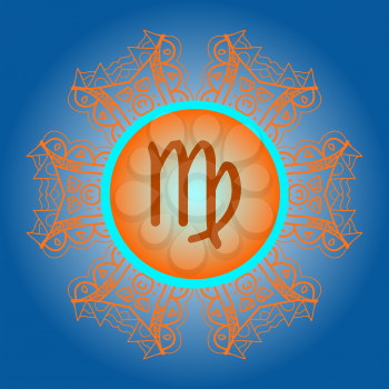 zodiac sign The Virgin (Virgo) on ornate oriental mandala pattern