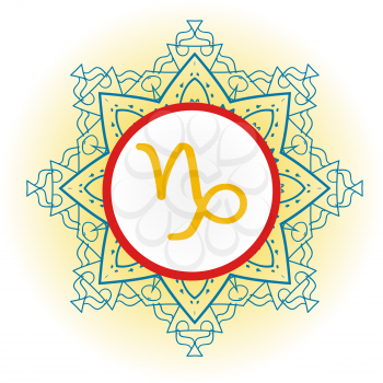 zodiac sign The Goat (Capricorn) on ornate oriental mandala pattern