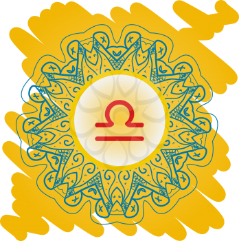 zodiac sign The Scales (Libra) on ornate oriental mandala pattern
