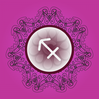 zodiac sign The Archer (Sagittarius) zodiac sign on ornate oriental mandala pattern