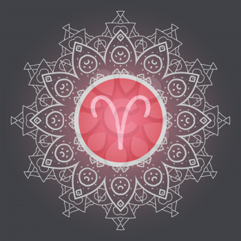 zodiac sign The Ram (Aries) on ornate oriental mandala motif pattern