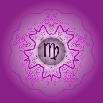zodiac sign The Virgin (Virgo) on ornate oriental mandala violet