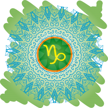 zodiac sign The Goat (Capricorn) on ornate oriental mandala pattern green