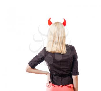 girl with devil horns backside isolated