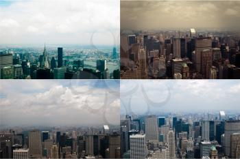 Midtown Manhattan in New York City from high perspective. Set of four colored images. NYC view from above