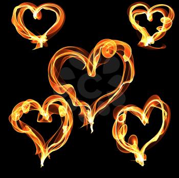 Royalty Free Clipart Image of Flaming Hearts