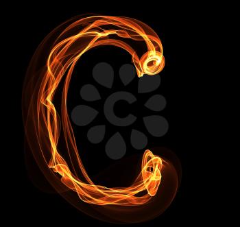 Royalty Free Clipart Image of a C Letter in Fire
