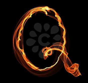 Royalty Free Clipart Image of a Letter Q in Fire