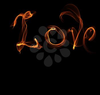 Royalty Free Clipart Image of the Word Love in Fire