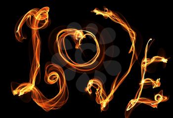 Royalty Free Clipart Image of the Word Love in Fire