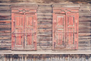 Two obsolete wooden windows , Russian traditional style
