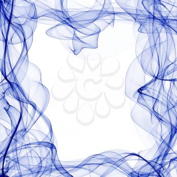 Blue smoke on white background frame for text