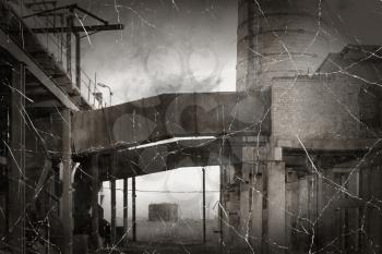Ruin of a old factory retro photo imitation.
