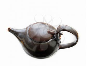 China teapot of brown color isolated on white