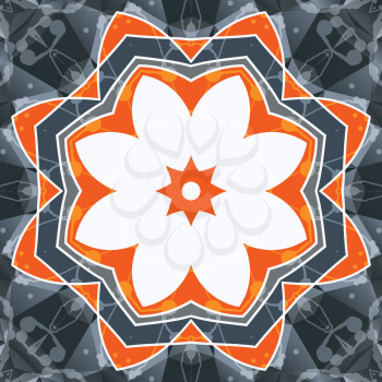 Mandala orange swadhisthana lotus flower symbol. Stylized chakra image. Floral holistic yoga design. Blank oriental frame. Kaleidoscope design background.