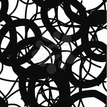Abstract black shapes of different size over white background. Seamless art design