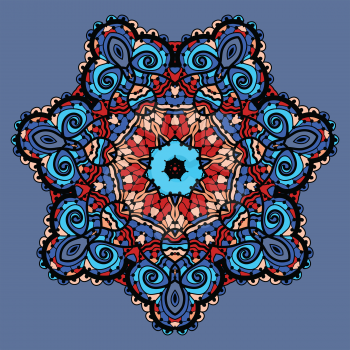 Stylized mandala flower. Round Ornamental Pattern. Vintage decorative element. Hand drawn background wallpaper. Islam, Arabic, Indian, Ottoman, Asian motifs. Chakra symbol. Yantra yoga tool in blue co