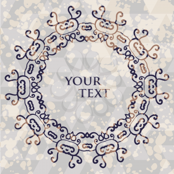 Ornamental round  frame for text tribal style. Spots of watercolor paint on background. Henna color.