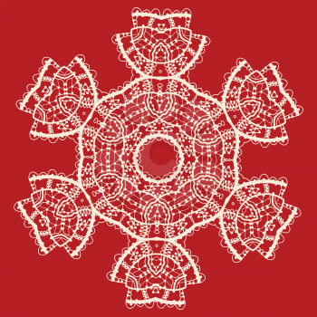 Stylized indian mandala over red background. Vintage tribal style element for flyer template design. Unusual art