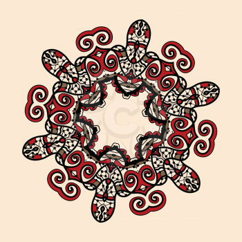 Tribal style mandala in red and brown color. Vintage design element. Flyer template. A lot of copyspace. Liginoru motif.