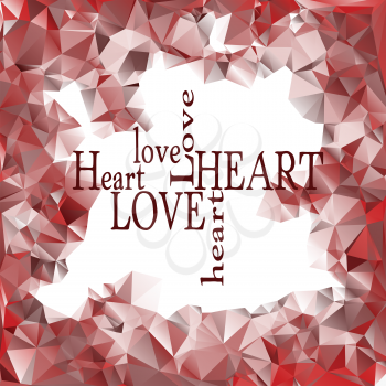 Red polygonal frame and words love and heart inside, card design