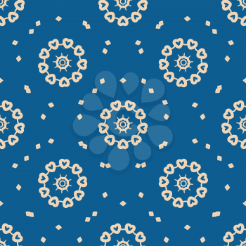 Seamless blue background with abstract oriental shapes like mandala or mehndie painting.