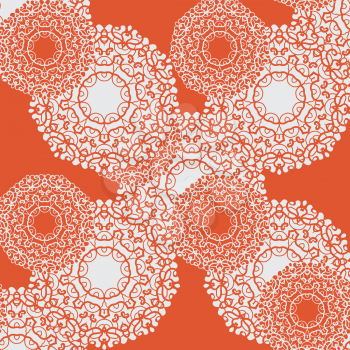 Hand drawn seamless ornament in orange color. Endless oriental background.