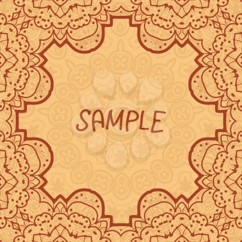 Ornamental frame, delicate floral pattern. Vector square flyer card design Card or invitation. Vintage decorative element. Hand drawn background. Islamic, arabic, indian, ottoman, asian motifs. Flayer
