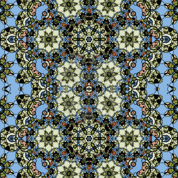 Ornamental ornate tribal style seamless wallpaper in blue color.
