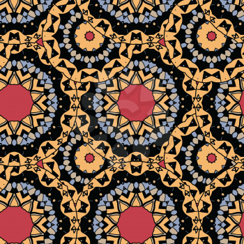 Seamless tribal wallpaper. Endless tiles vector design of yellow, gray and red color.